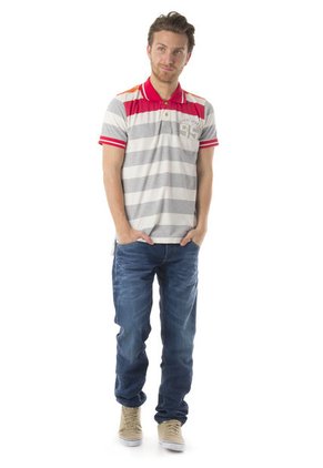 Camiseta Polo Quest Blanco-Rojo-Gris