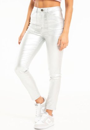 Pantalon Skinny Metalizado Plateado Ragged Pf21310003