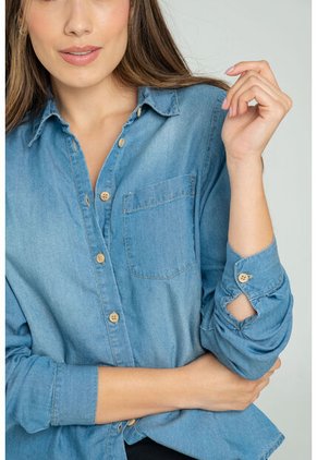 Camisa Tencel Manga Larga Azul Ragged Pf24110002