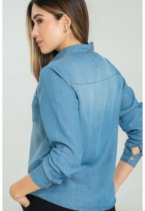 Camisa Tencel Manga Larga Azul Ragged Pf24110002