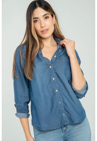 Camisa Tencel Manga Larga Azul Ragged Pf24110002 Ragged