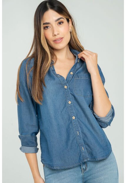 Camisa Tencel Manga Larga Azul Ragged Pf24110002