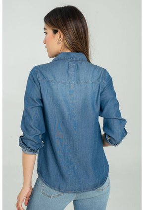 Camisa Tencel Manga Larga Azul Ragged Pf24110002