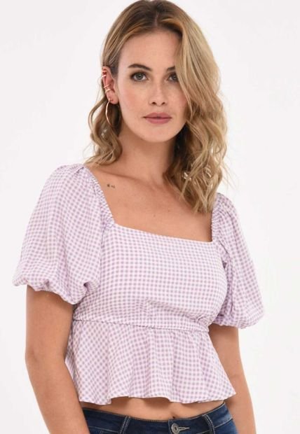 Blusa Cuadros Vichy Violeta Ragged Pf11112369
