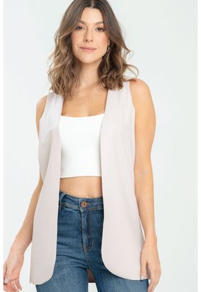 Chaleco Largo Abierto Beige Ragged Pf11150034