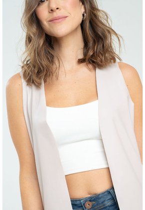 Chaleco Largo Abierto Beige Ragged Pf11150034