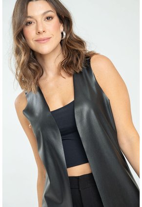 Chaleco Largo Abierto Negro Ragged Pf11150034