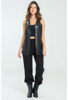 Chaleco Largo Abierto Negro Ragged Pf11150034