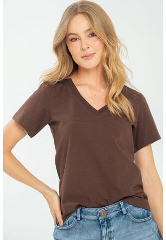 Camiseta Escote V Café Ragged Pf21120082 Ragged