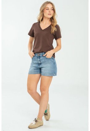 Camiseta Escote V Café Ragged Pf21120082