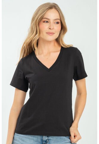 Camiseta Escote V Negro Ragged Pf21120082 Ragged