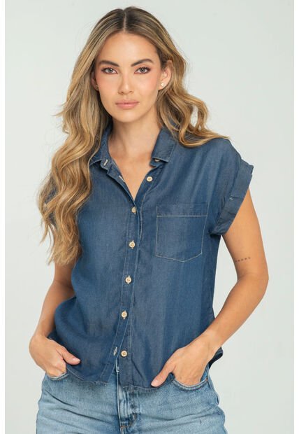 Camisa Tencel Manga Corta Azul Ragged Pf24110001