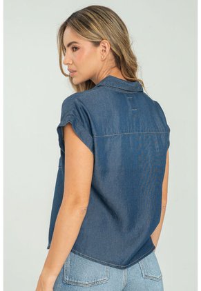 Camisa Tencel Manga Corta Azul Ragged Pf24110001