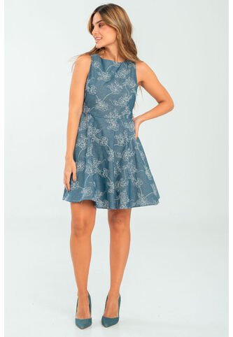 Vestido Denim Bordado Azul Ragged Pf21510019 Ragged