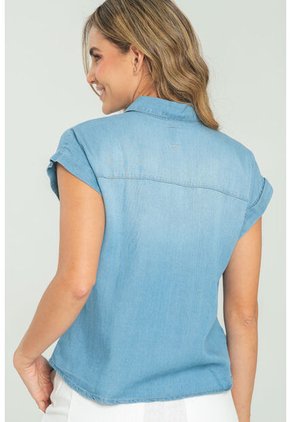 Camisa Tencel Manga Corta Azul Ragged Pf24110001