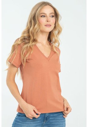 Camiseta Escote V Rosa Ragged Pf21120082