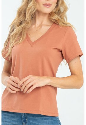 Camiseta Escote V Rosa Ragged Pf21120082