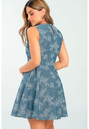 Vestido Denim Bordado Azul Ragged Pf21510019
