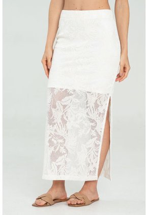 Falda Midi Tejida Blanco Ragged Pf11320487