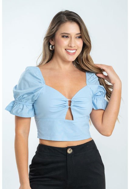 Crop Top Giulhia Azul Ragged Pf31113318