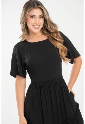 Vestido Largo Attico Negro Ragged Pf31511488