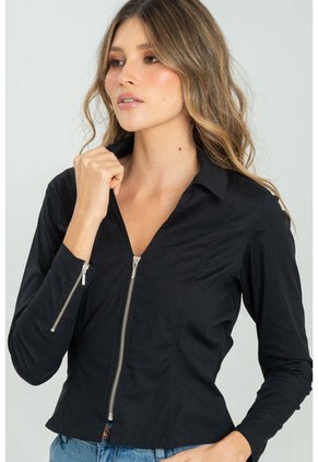 Camisa Frenchy Cierres Negro Ragged Pf11112966