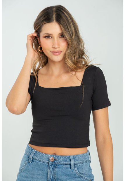 Crop Top Shye Negro Ragged Pf13120821