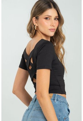 Crop Top Shye Negro Ragged Pf13120821