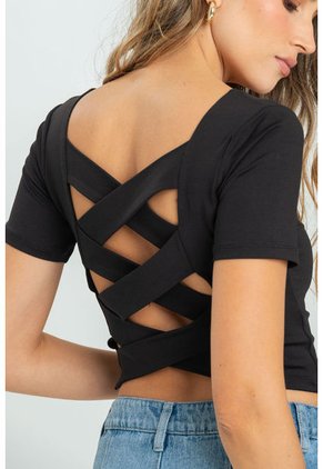 Crop Top Shye Negro Ragged Pf13120821