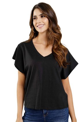 Camiseta Escote En V Negro Ragged Pf21120003