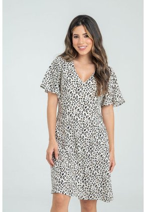 Vestido Corto Animal Print Beige Ragged Pf31511351