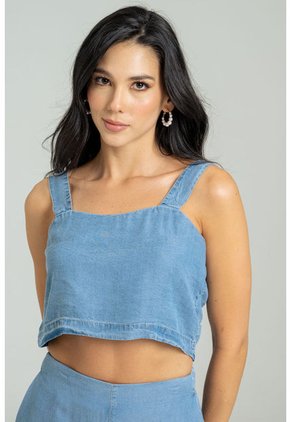 Top Denim Tencel Azul Ragged Pf21110008
