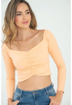 Crop Top Resortado Naranja Ragged Pf13120504