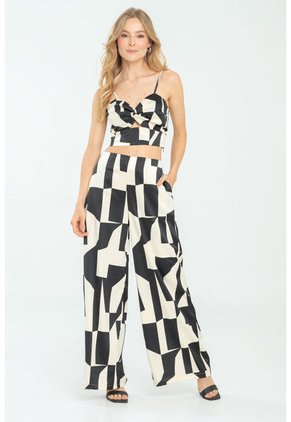 Crop Top Satin Geometrico Blanco Ragged Pf12110839