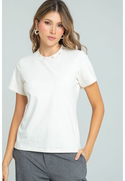 Camiseta Cuello Brillo Blanco Ragged Pf21120129