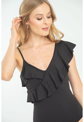 Body Asimetrico Bolero Negro Ragged Pf13100032