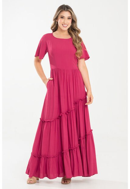 Vestido Largo Attico Rojo Ragged Pf31511488