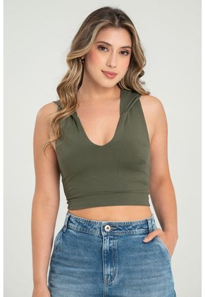 Crop Top Capucha Verde Ragged Pf31122311