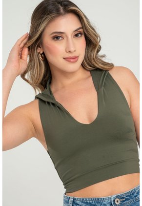 Crop Top Capucha Verde Ragged Pf31122311
