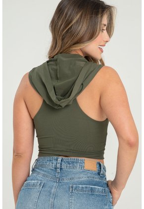Crop Top Capucha Verde Ragged Pf31122311