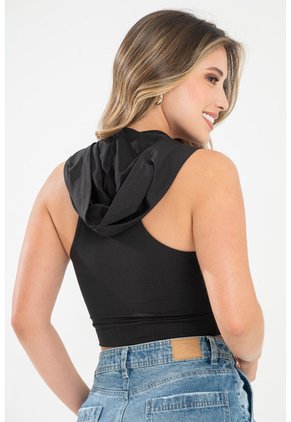 Crop Top Capucha Negro Ragged Pf31122311