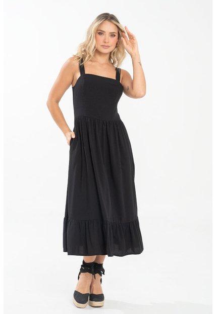 Vestido Midi Western Negro Ragged Pf31511506