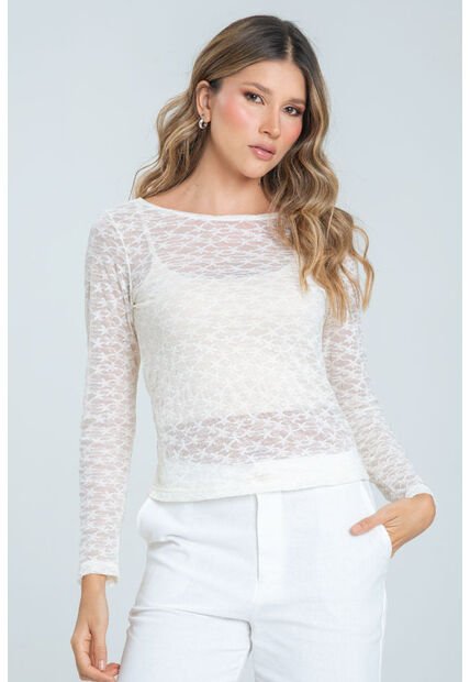 Blusa Blonda Manga Larga Blanco Ragged Pf11113077