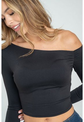 Top Asimetrico Manga Larga Negro Ragged Pf13120751