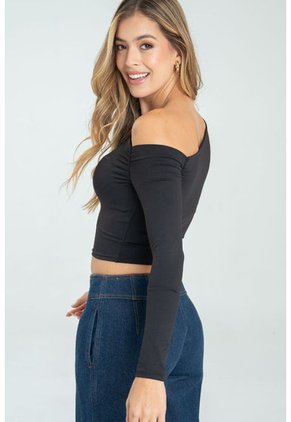 Top Asimetrico Manga Larga Negro Ragged Pf13120751