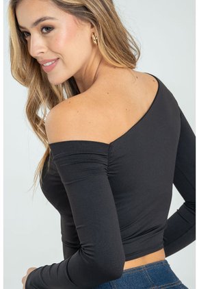 Top Asimetrico Manga Larga Negro Ragged Pf13120751