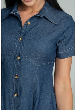Vestido Burdeos Pespuntes Azul Ragged Pf21510020
