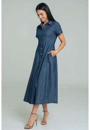 Vestido Burdeos Pespuntes Azul Ragged Pf21510020