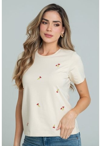 Camiseta Mini Flores Beige Ragged Pf21120144 Ragged