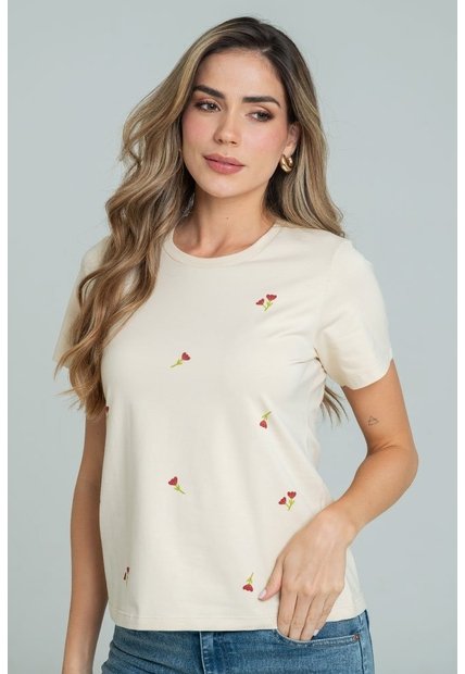 Camiseta Mini Flores Beige Ragged Pf21120144